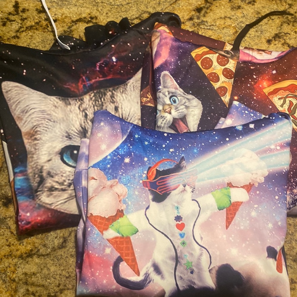 Three cat sweatshirts!